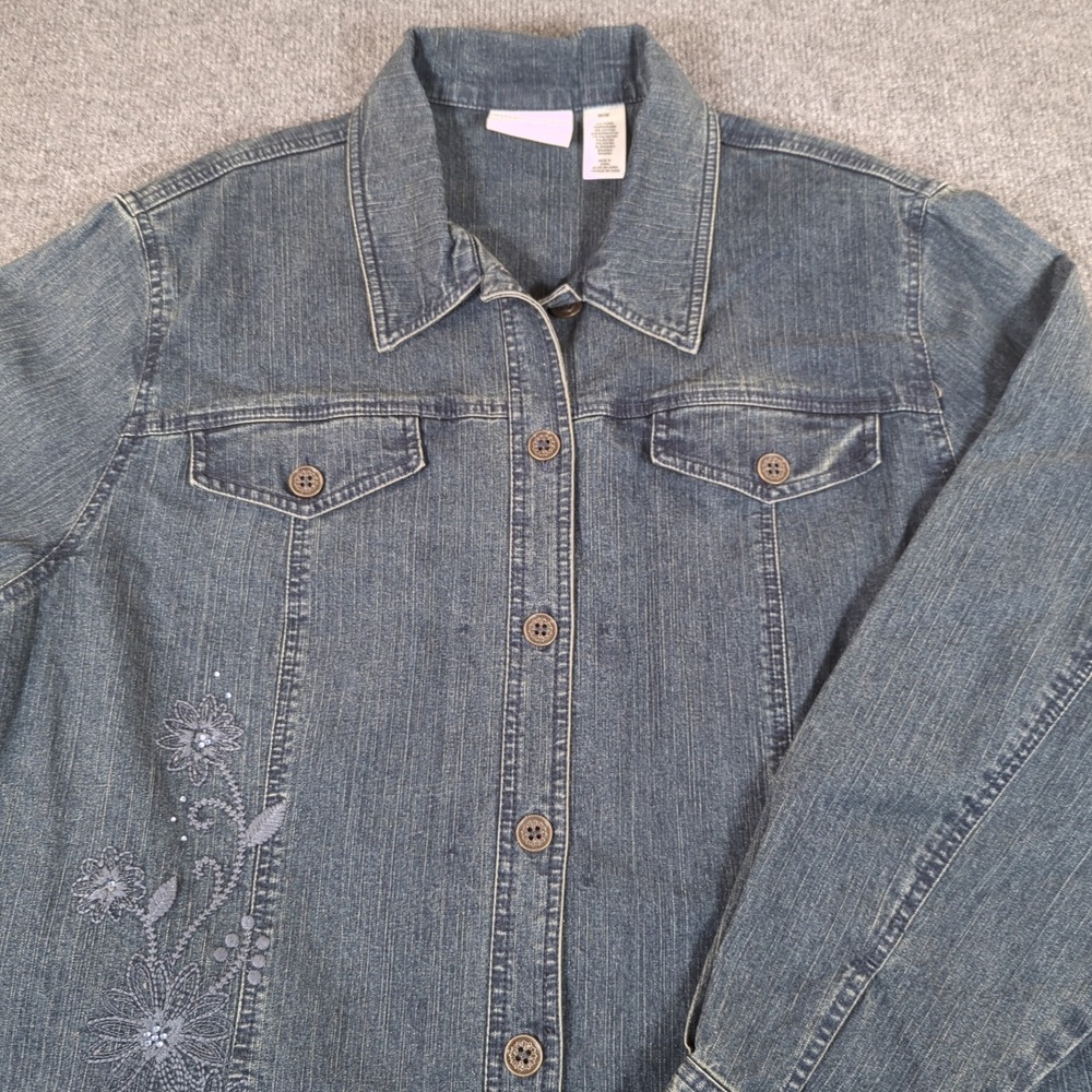 Alfred Dunner Woman Denim‎ Jacket Blue Floral Embroidered Button Front 20W 2758
